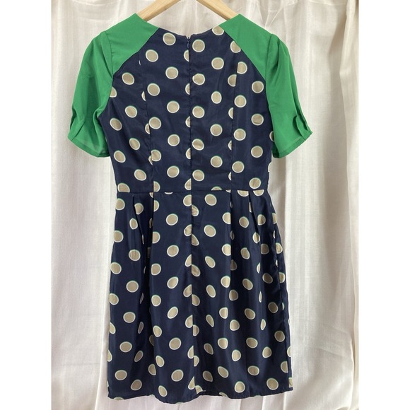 NWT‎ Max C London Dress Women's Size 8 Blue Green Polka Dot Retro Style Zipper - Picture 3 of 9